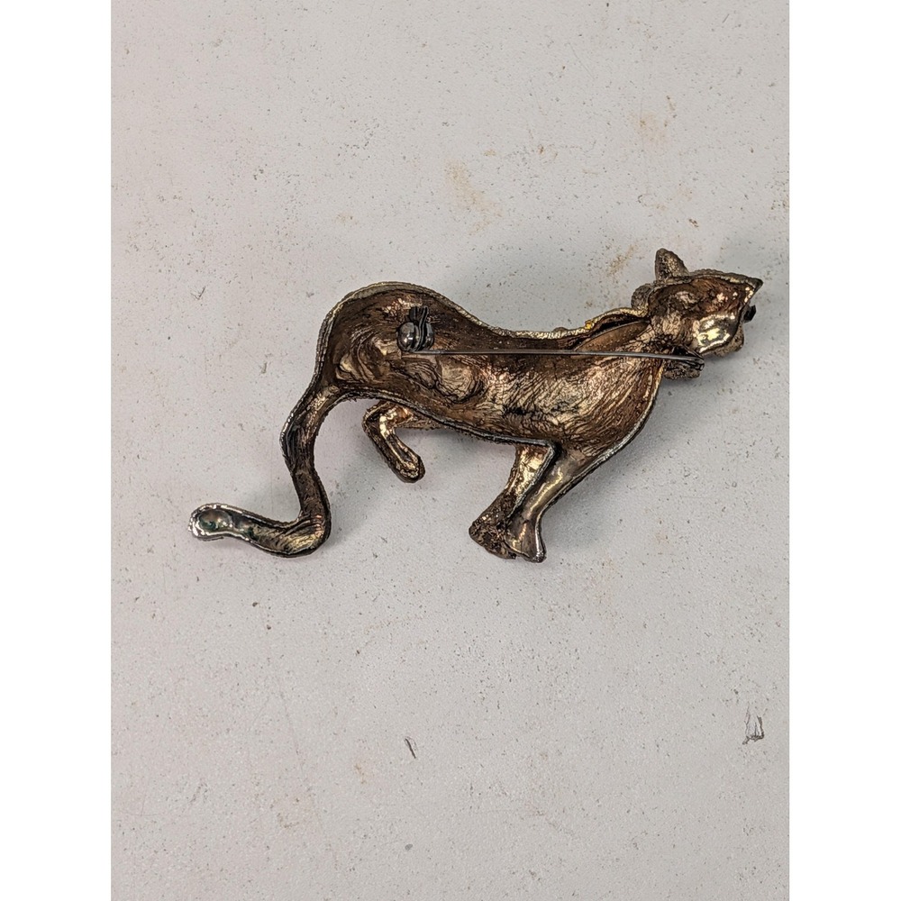 Tasha Leopard Brooch Gold Tone Champagne Rhinestone Black Animal Statement Pin - Picture 4 of 5